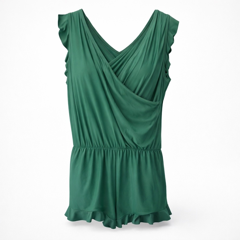 Green V-Neck Wrap One-Piece Swimsuit Romper